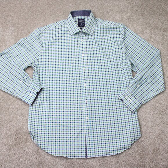 Society of Threads Flip Cuff Shirt Mens Large Green Slim 4 Way Stretch No Iron - Picture 2 of 14